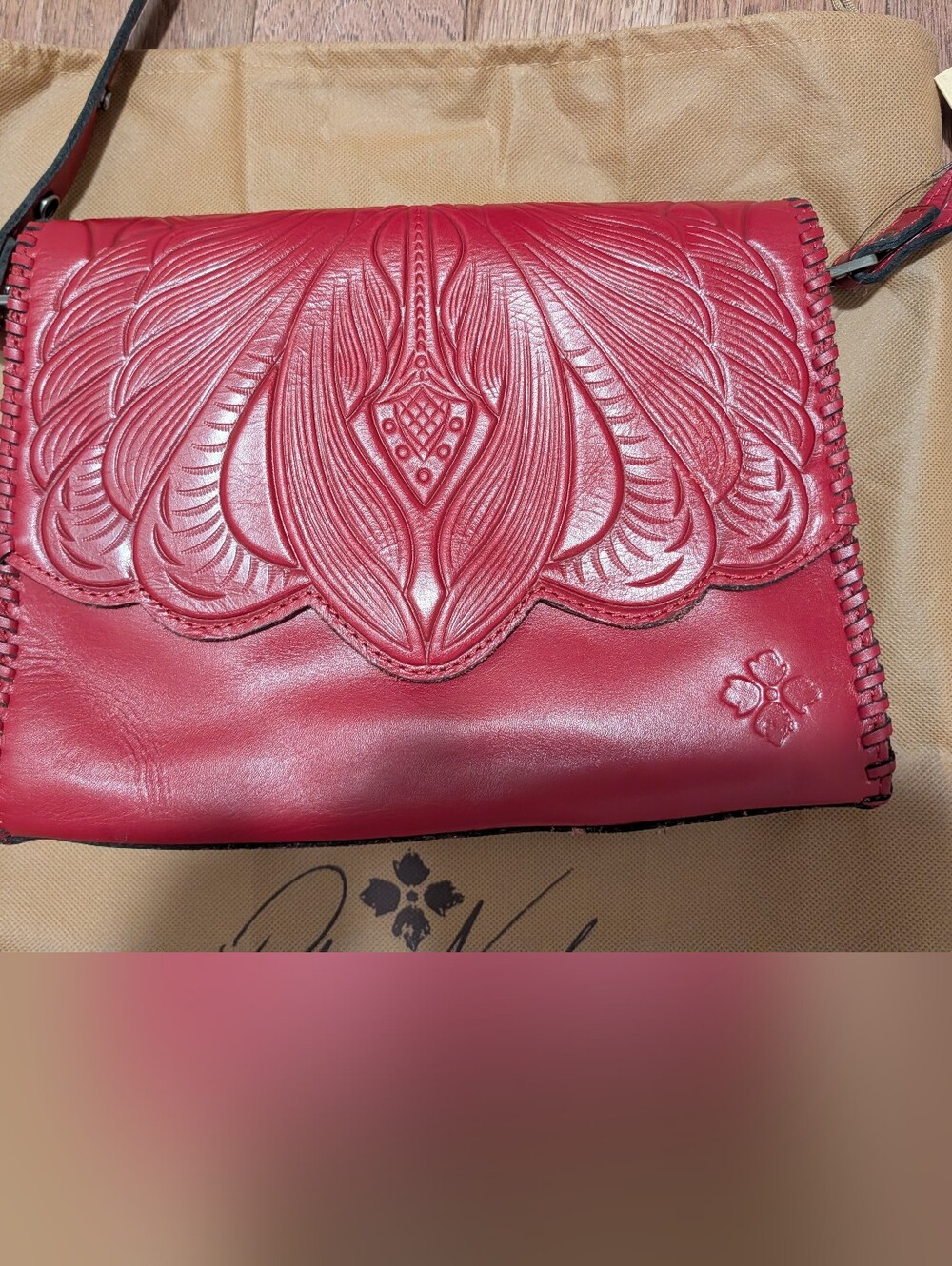Patricia Nash Waxed Tooled Red Leather Santillana SHOULDER Bag